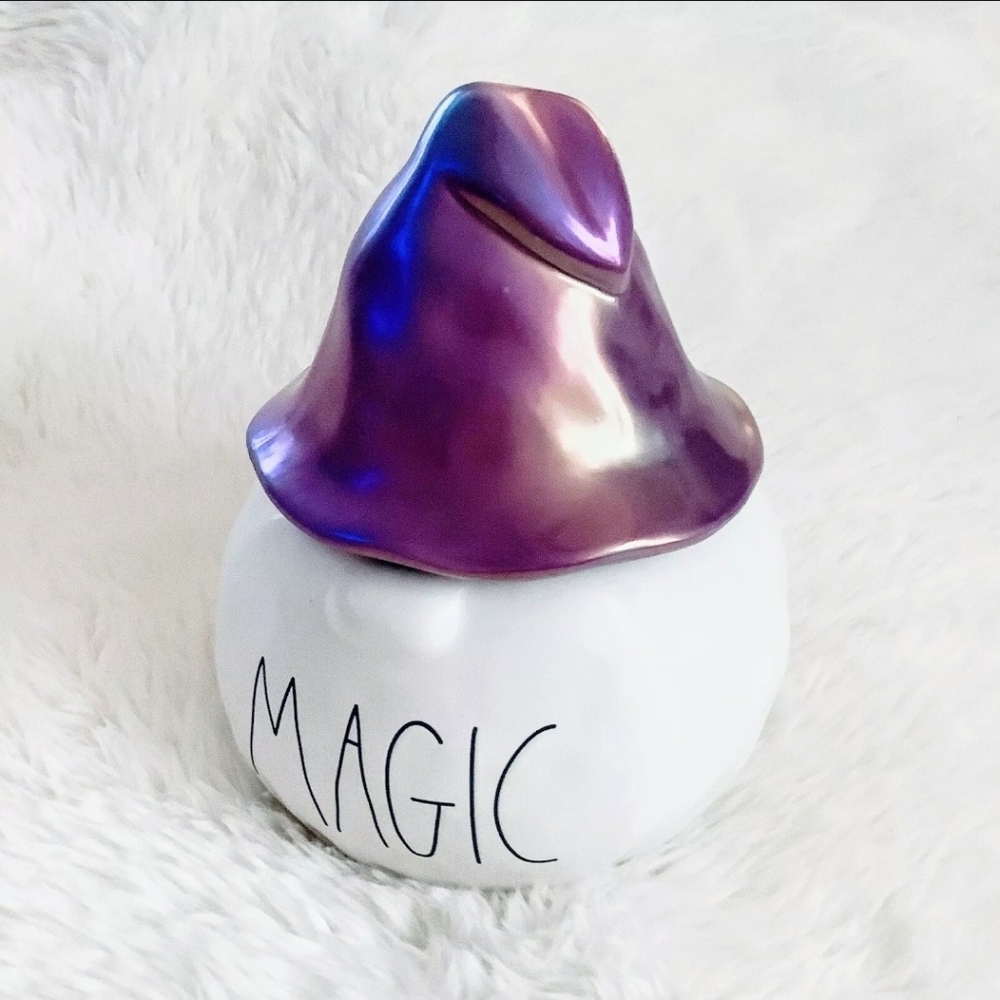 Rae Dunn Magenta Gnome Halloween White Pumpkin "Magic" w/ Shiny Purple Hat NWT